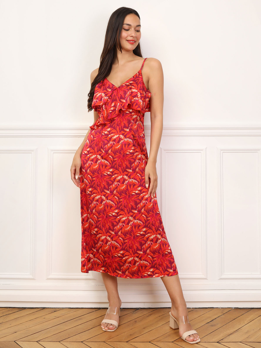 Palm print dress with ruffles image number 0