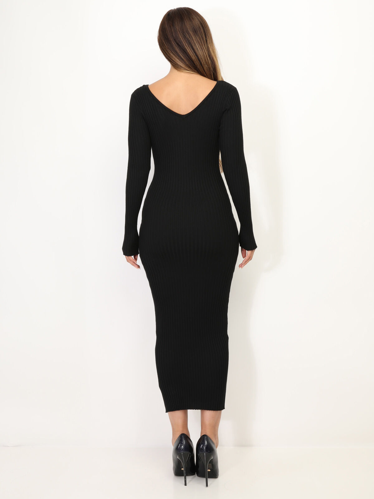 Robe pull noir col v hot sale