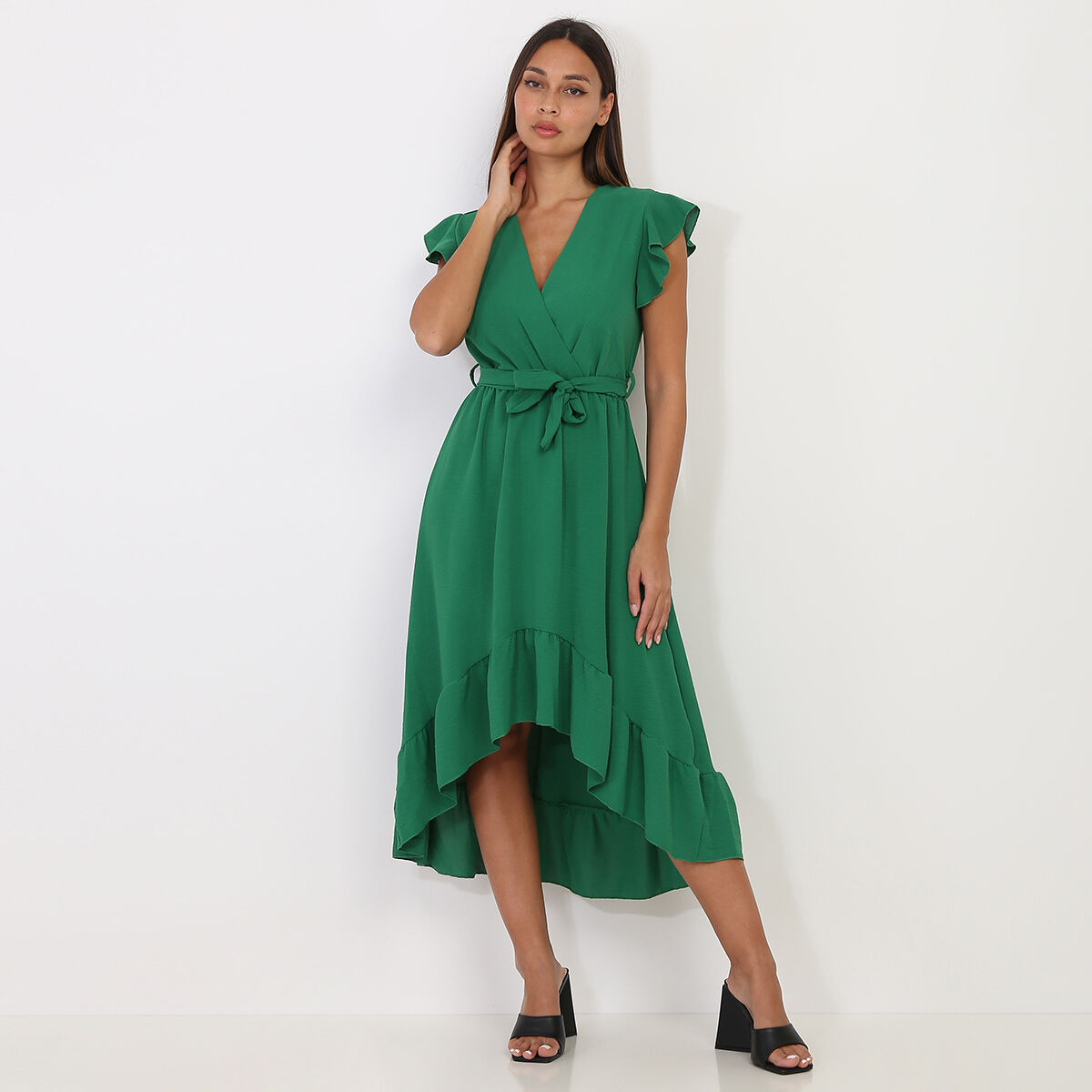 Robe verte best sale a volant