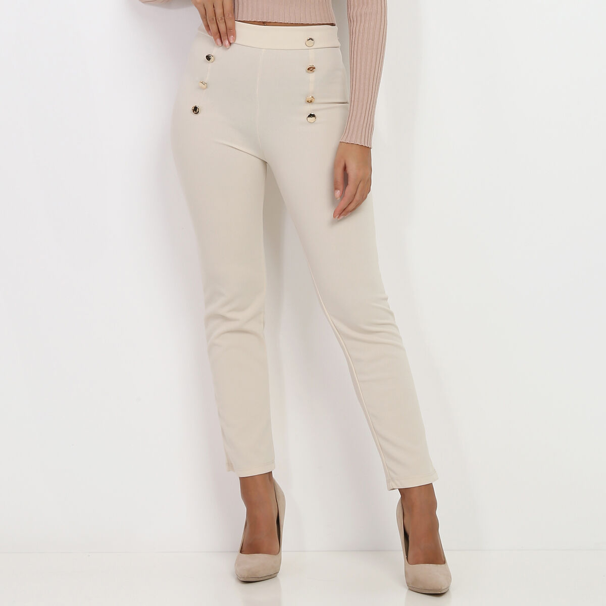 Pantalon taille haute beige hotsell