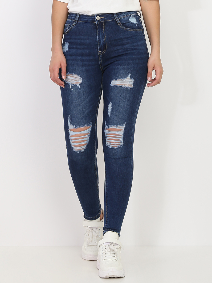 Jeans skinny destroy a vita alta image number 0