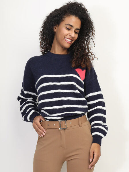 Pull marinière à motif cœur