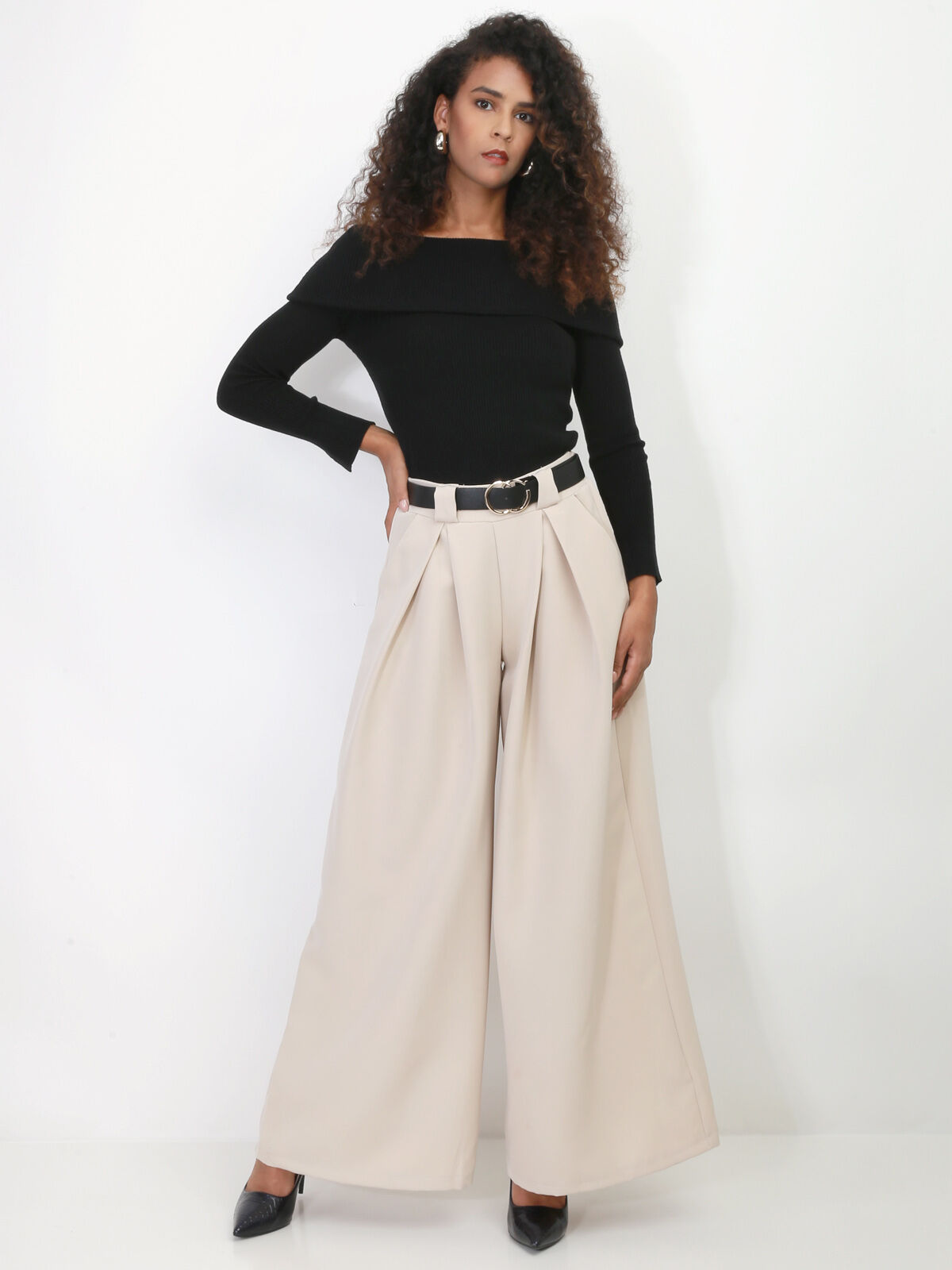 Pantalon large avec on sale ceinture