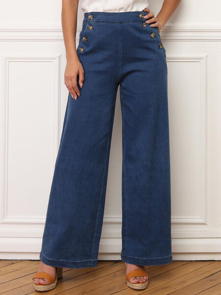 Pantalon flare en denim à boutons