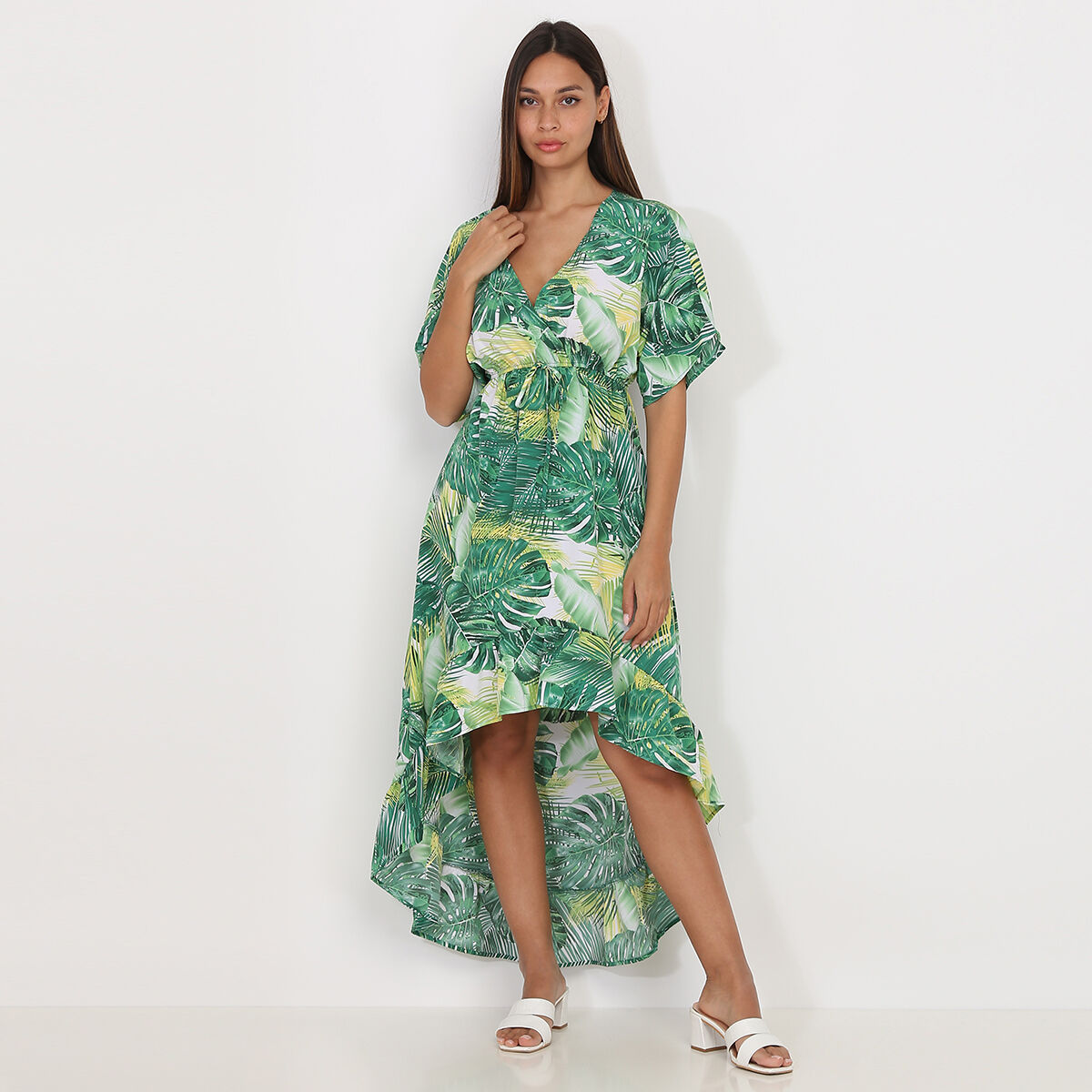 Robe longue asym trique imprim tropical La Modeuse