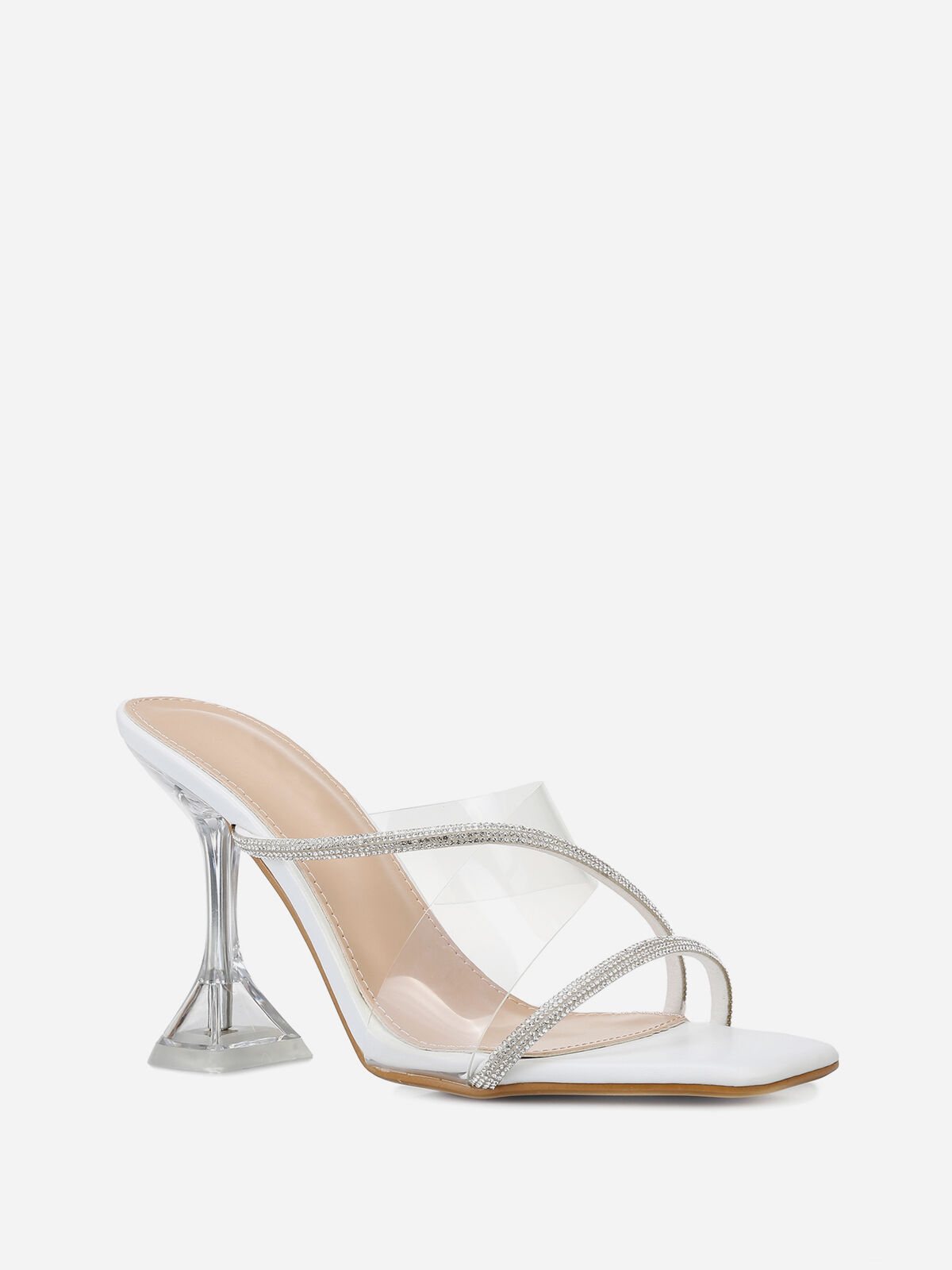 Mules brides strass et talon transparent La Modeuse