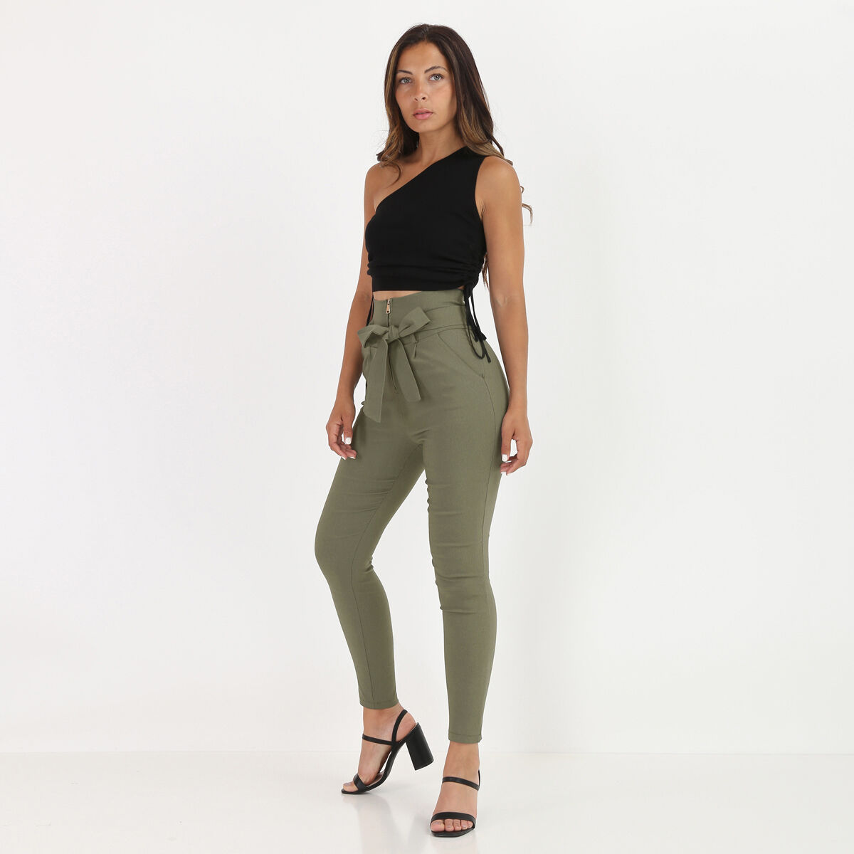 Pantalon noir taille haute ceinture best sale