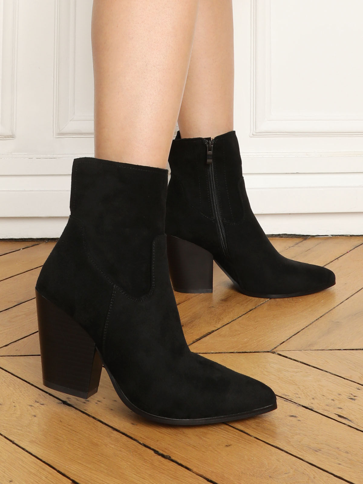 Bottines pointues avec talon large La Modeuse La Modeuse