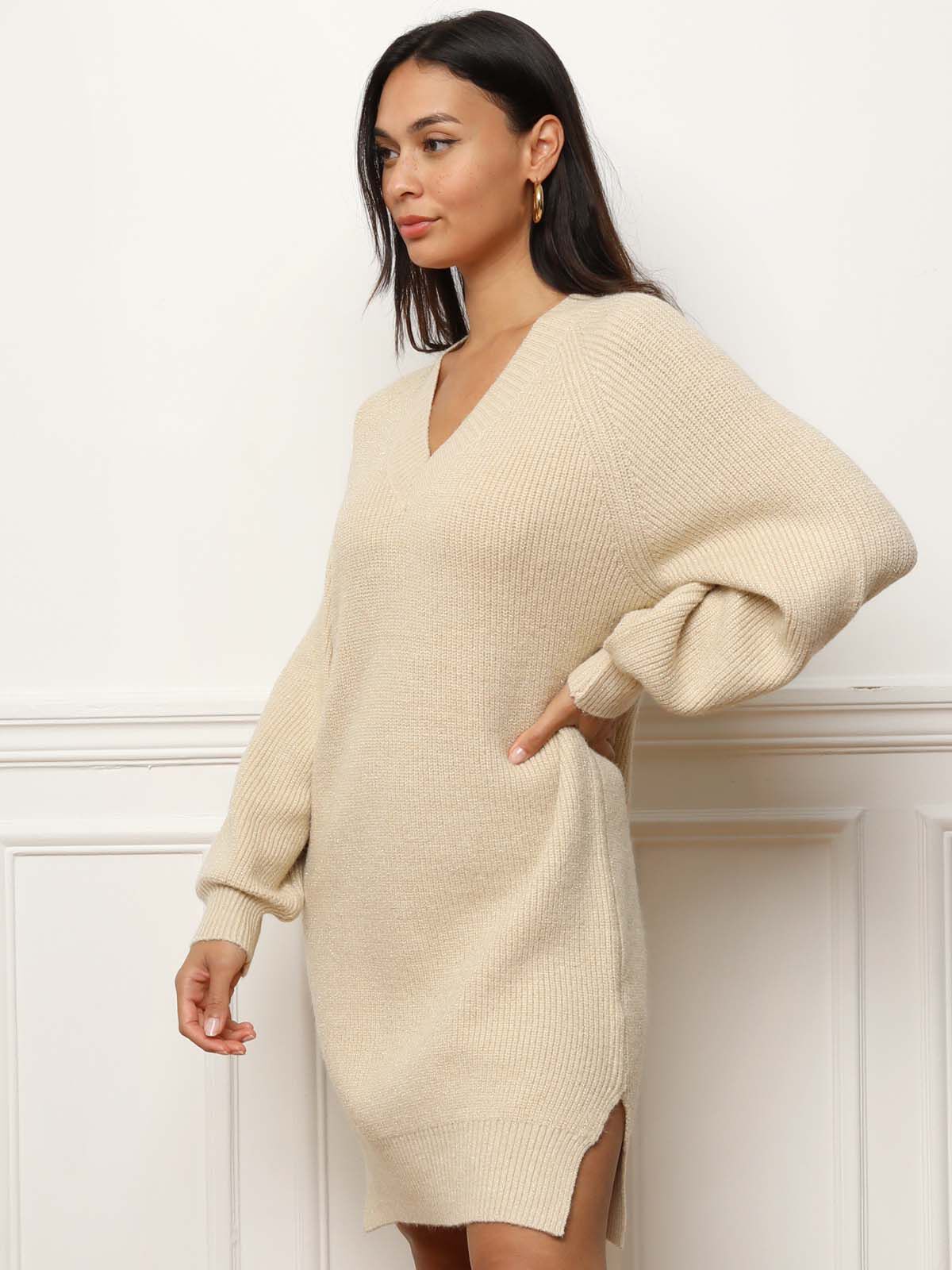 Knit sweater dress with gold thread La Modeuse La Modeuse