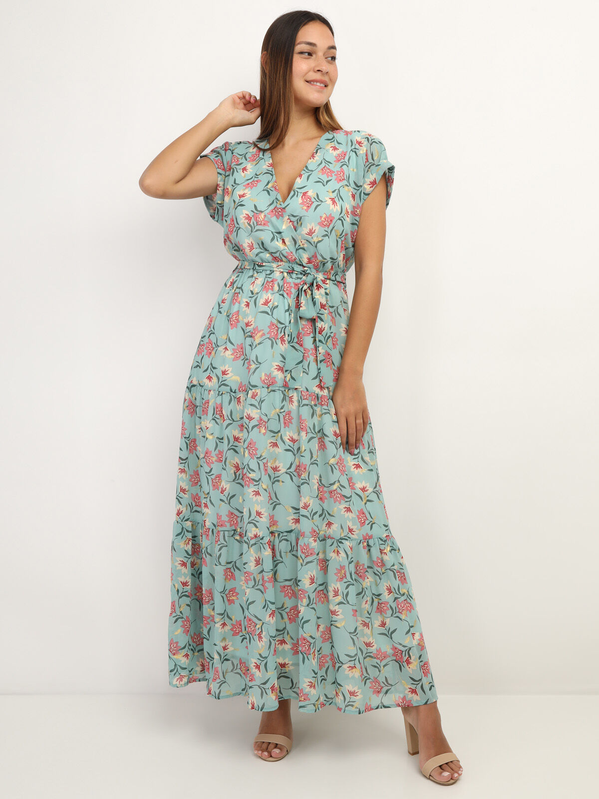 Robe cache c ur a fleurs et feuilles dorees La Modeuse La Modeuse