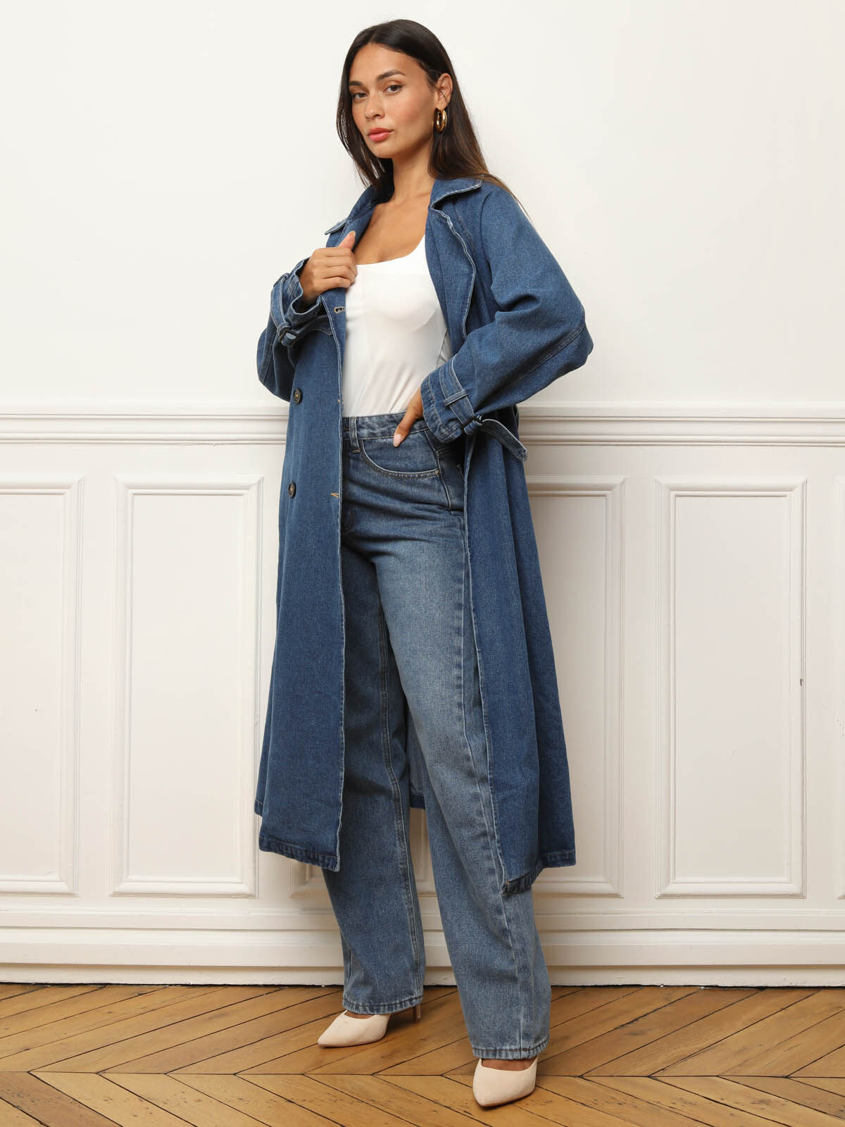 Long denim cardigan best sale