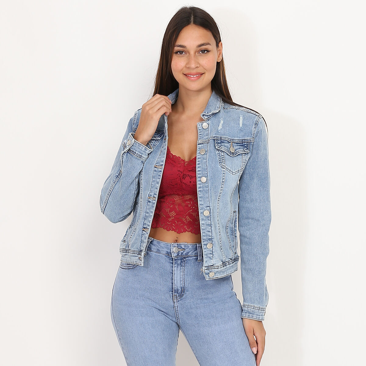 Veste en jeans courte déchirée new arrivals