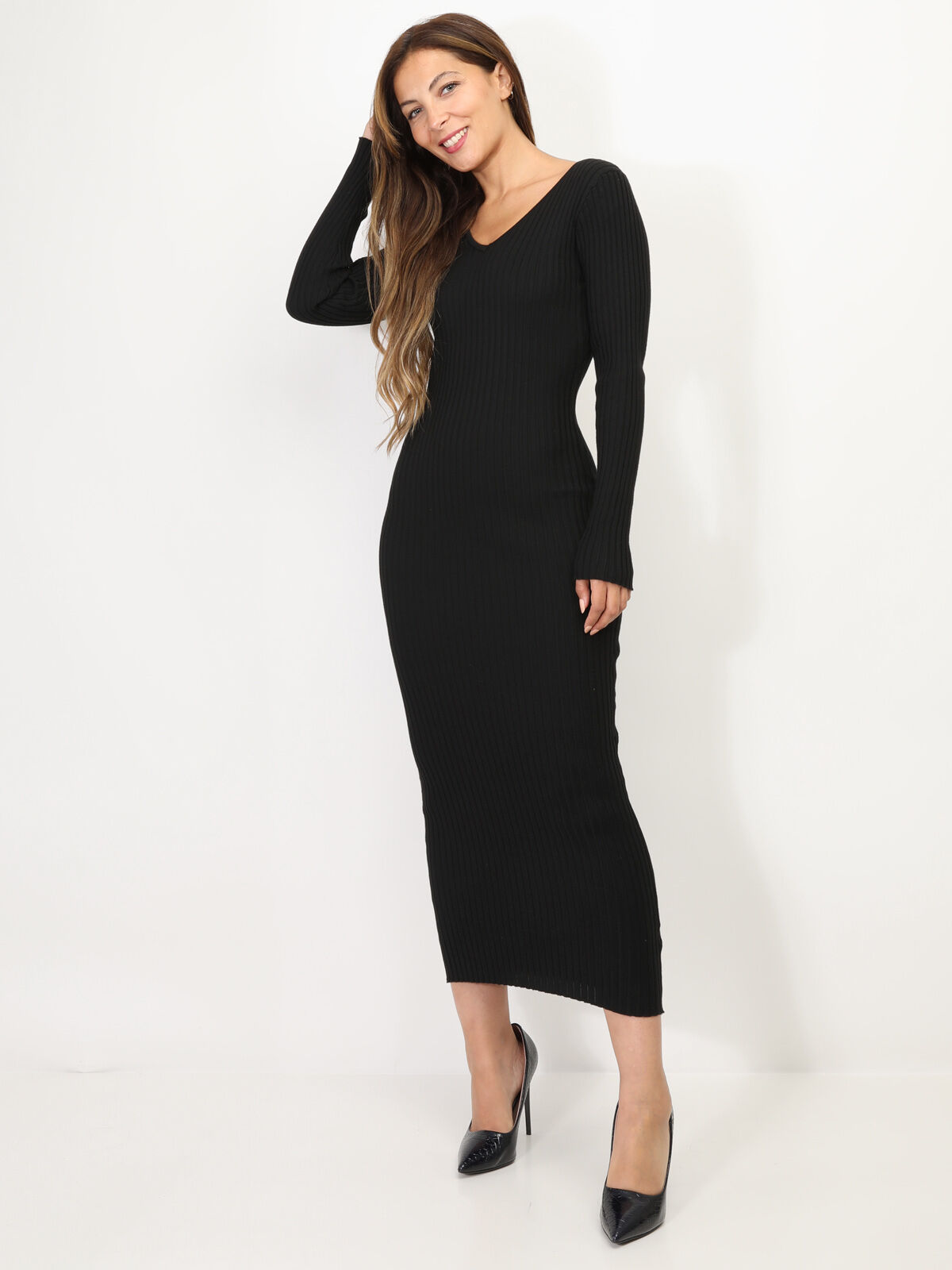 Robe pull longue c tel e col V La Modeuse