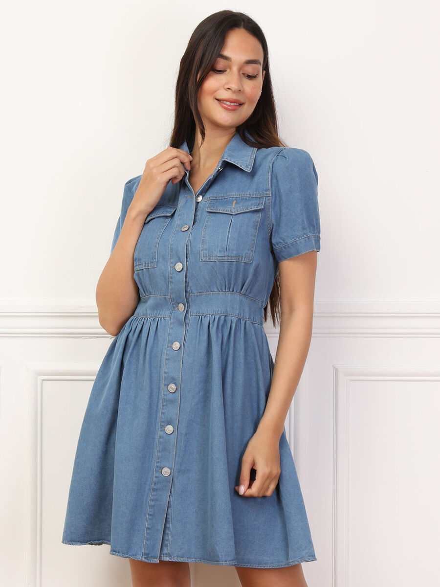 Robe chemise en denim style utilitaire image number 0