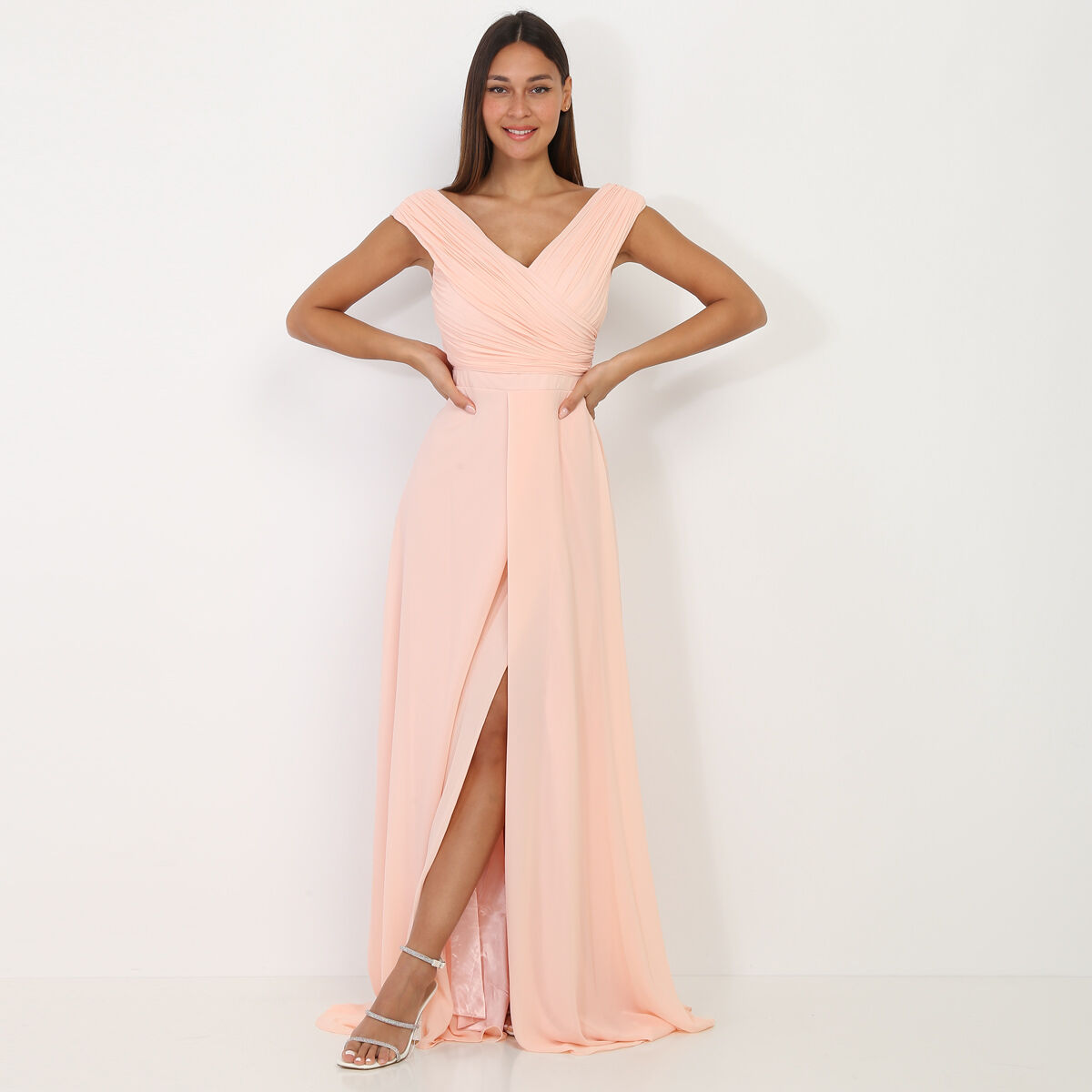 Robe longue drapee avec fente La Modeuse La Modeuse