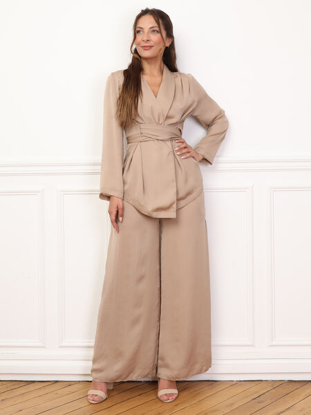 Textured blouse and pants set image number 0