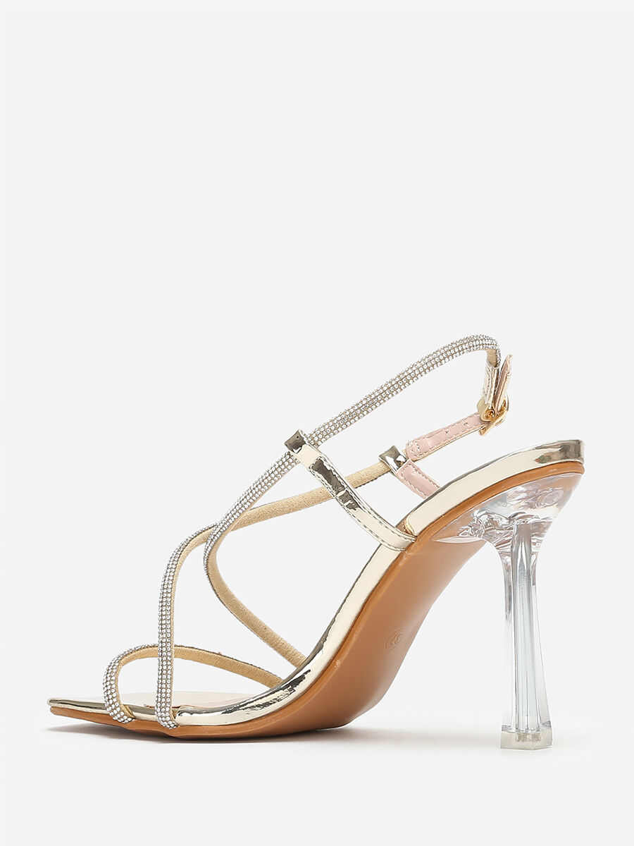 Sandales talon transparent et strass