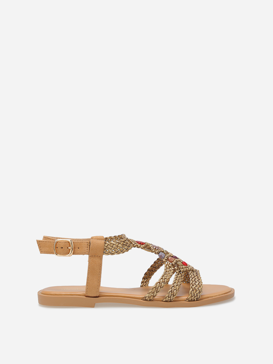 Sandals with braided straps and pearls image number 0