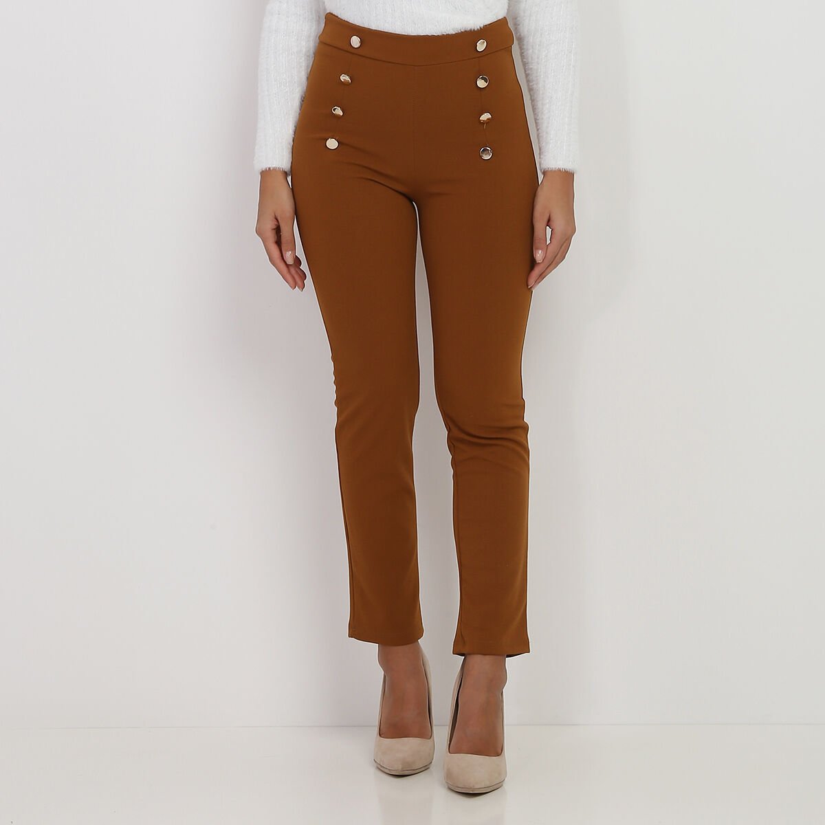 Pantalon taille 2025 haute à bouton