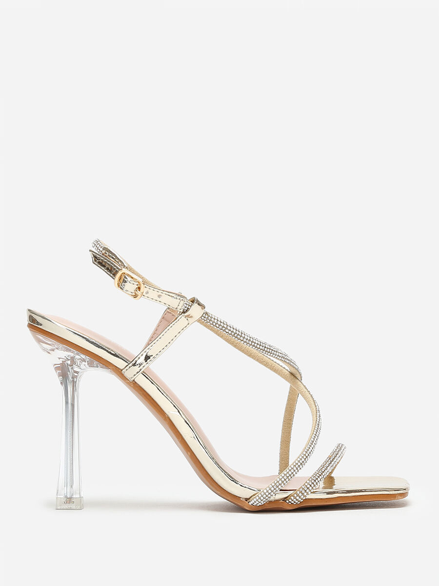 Sandales talon transparent et strass