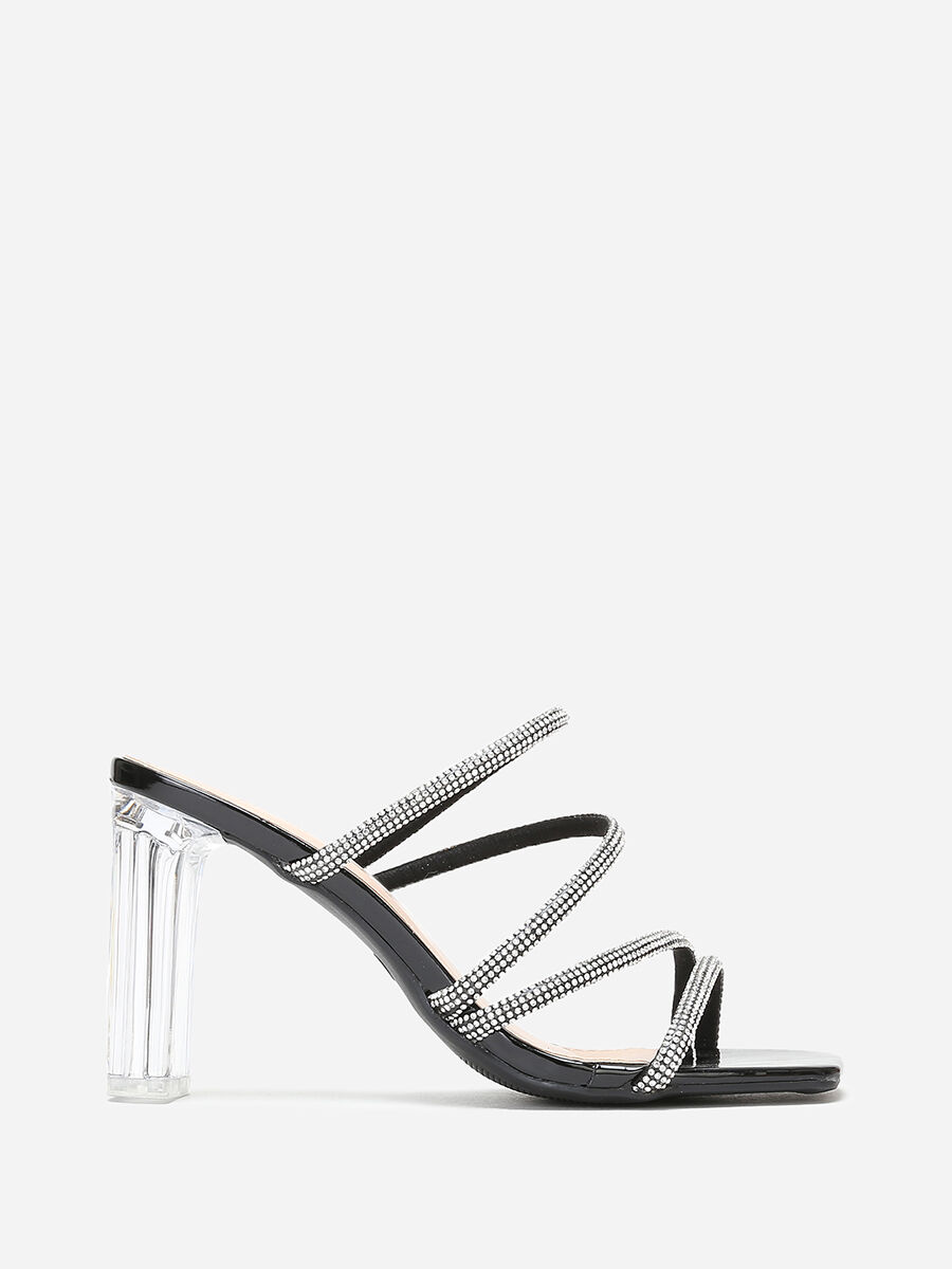 Mules talon transparent et brides en strass La Modeuse