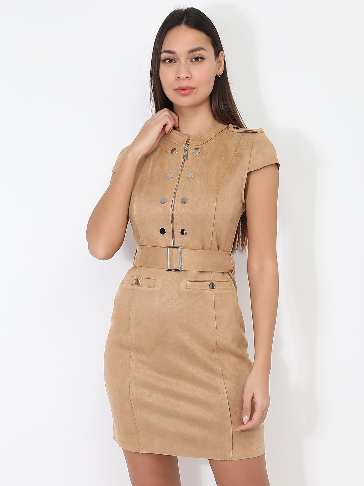 Robe en suedine camel sale