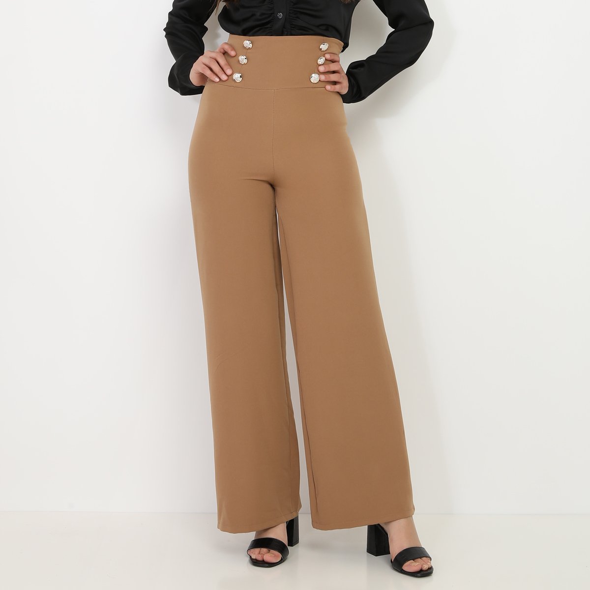 Pantalon palazzo con discount botones